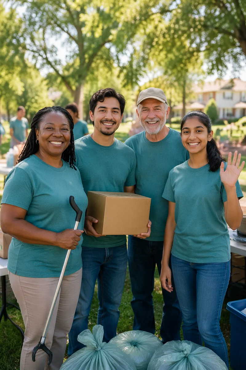 Community Volunteers in Sunny Neighborhood Park