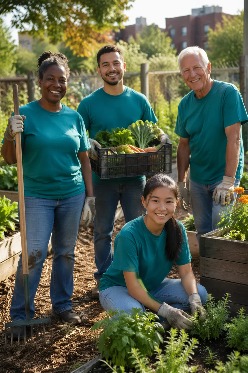Volunteer Team in Sunny Community Garden