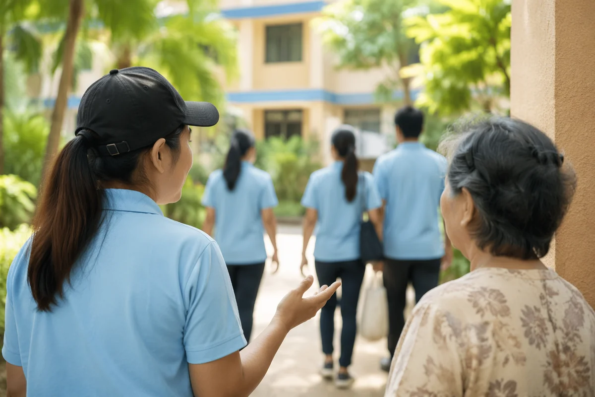 Volunteer Team Serving Community in Courtyard