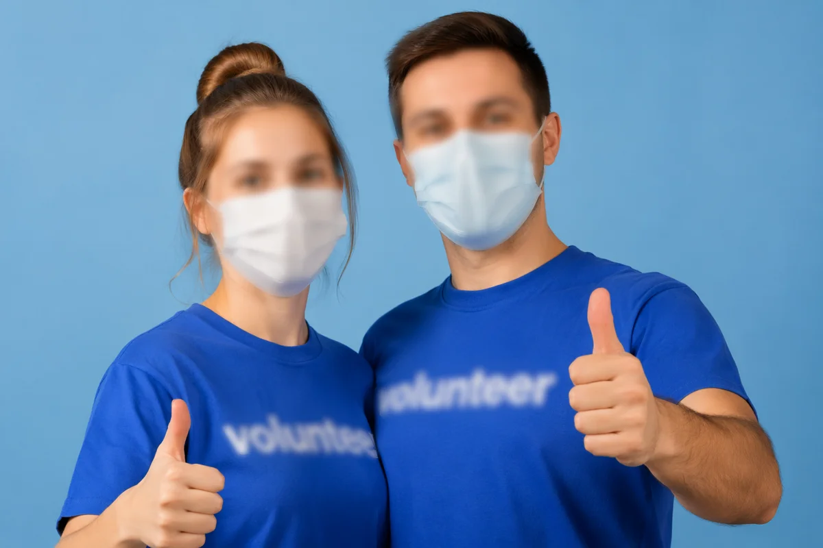 Volunteer Team in Matching Blue Shirts