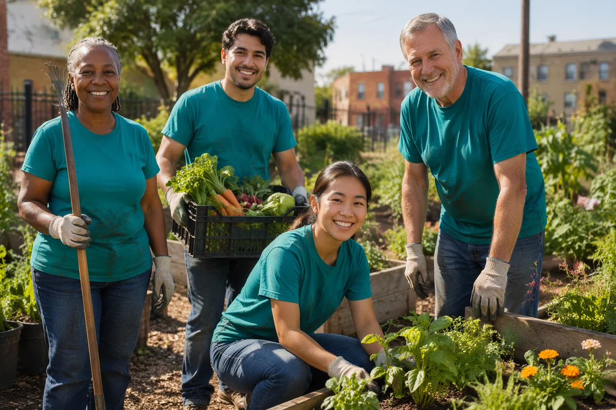 Volunteer Team in Sunny Community Garden