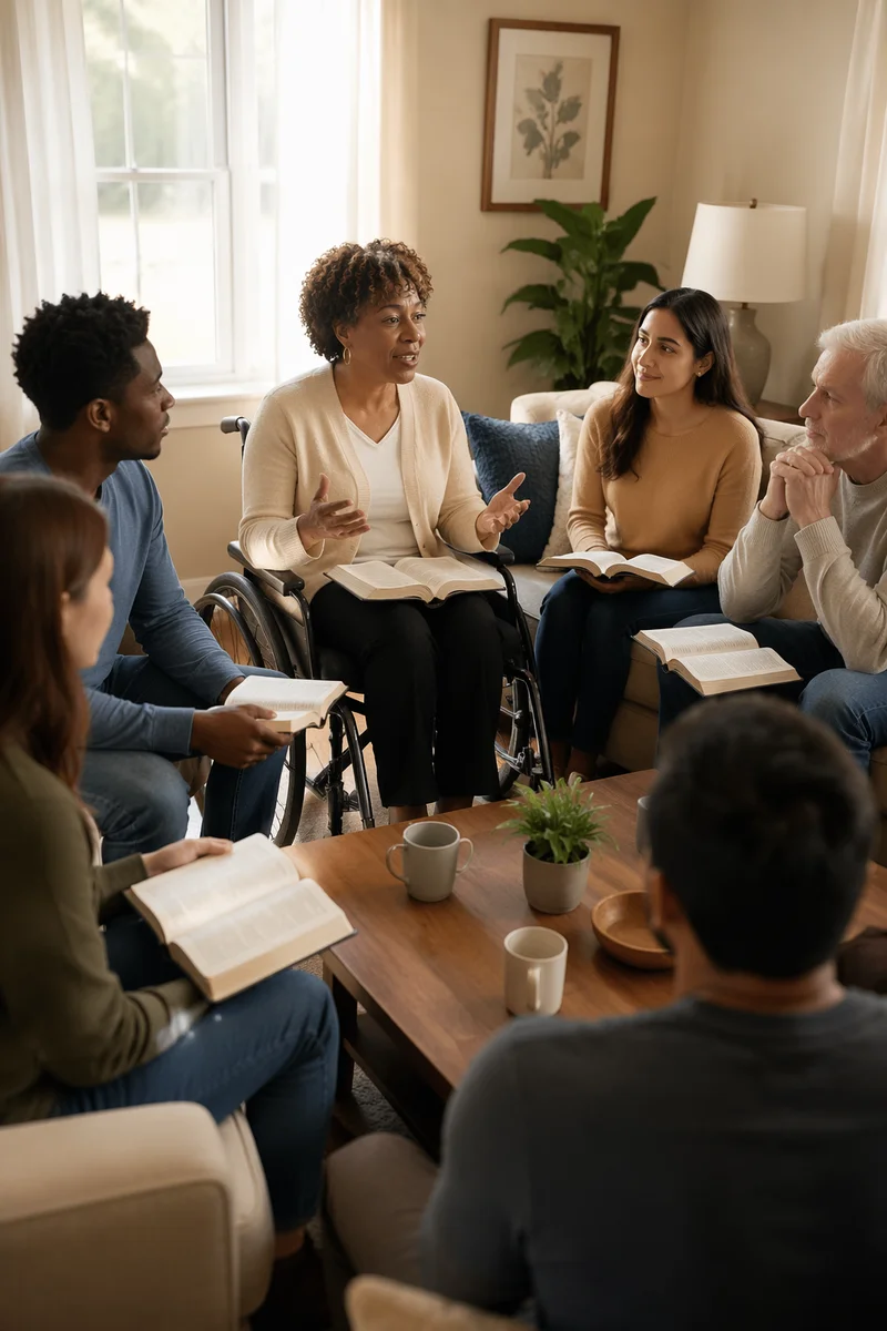 Wheelchair User Leading Living Room Book Discussion