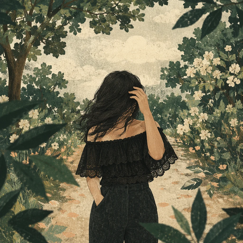 Confident Woman on Serene Green Path