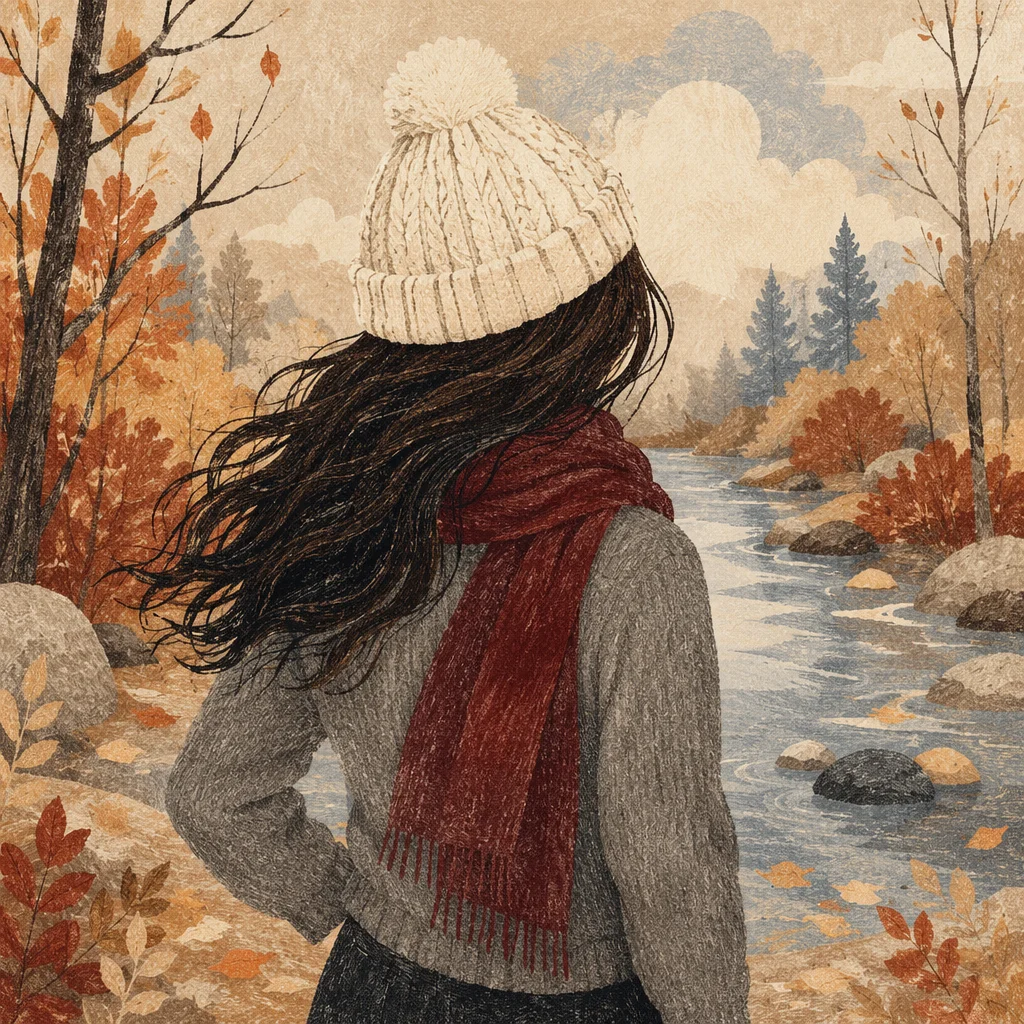Confident Woman by Autumn Woodland Stream