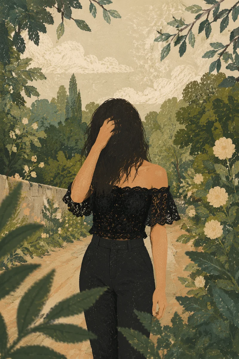 Confident Woman on Quiet Green Path