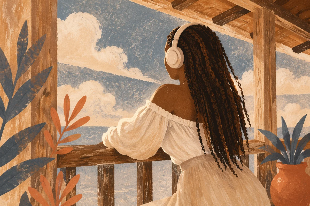 Confident Braided Woman in Warm Sunlight