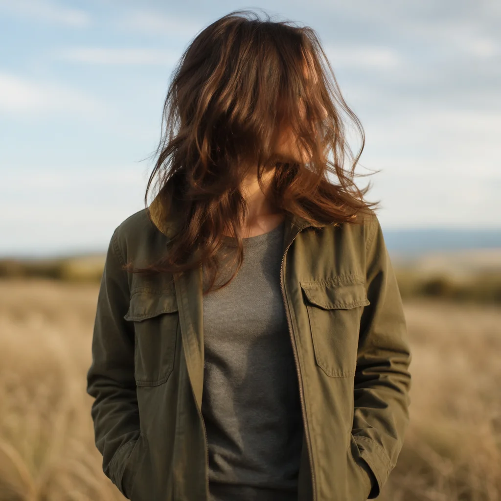 Confident Woman in Windblown Meadow Portrait