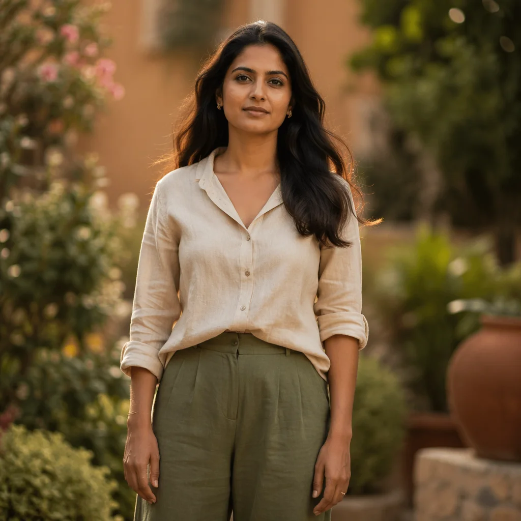 Confident South Asian Woman in Golden Light