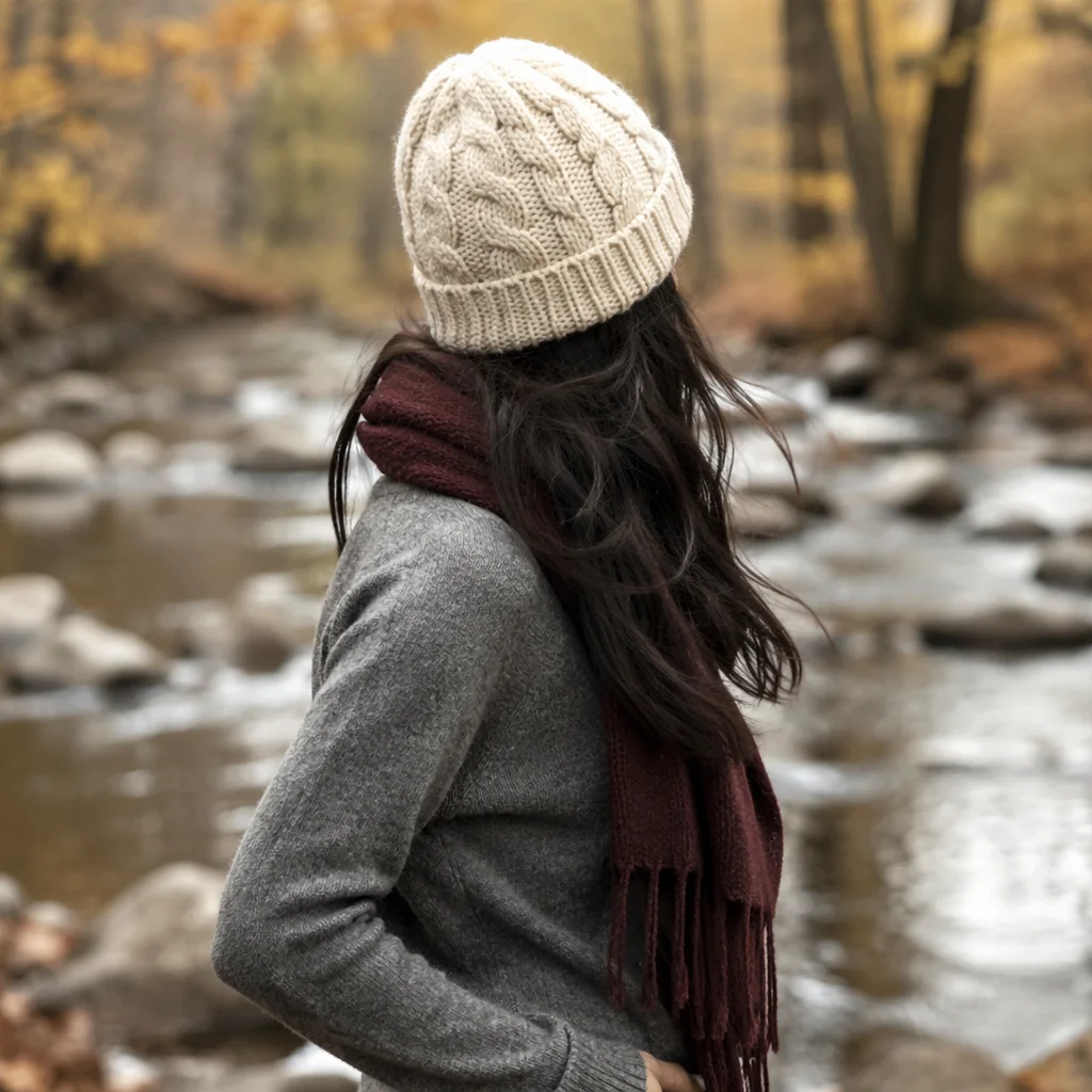 Confident Woman by Autumn Woodland Stream