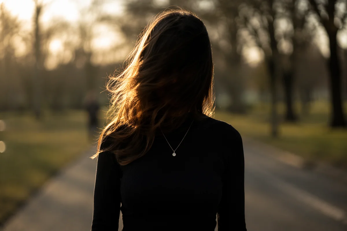 Confident Woman on Warm Park Path