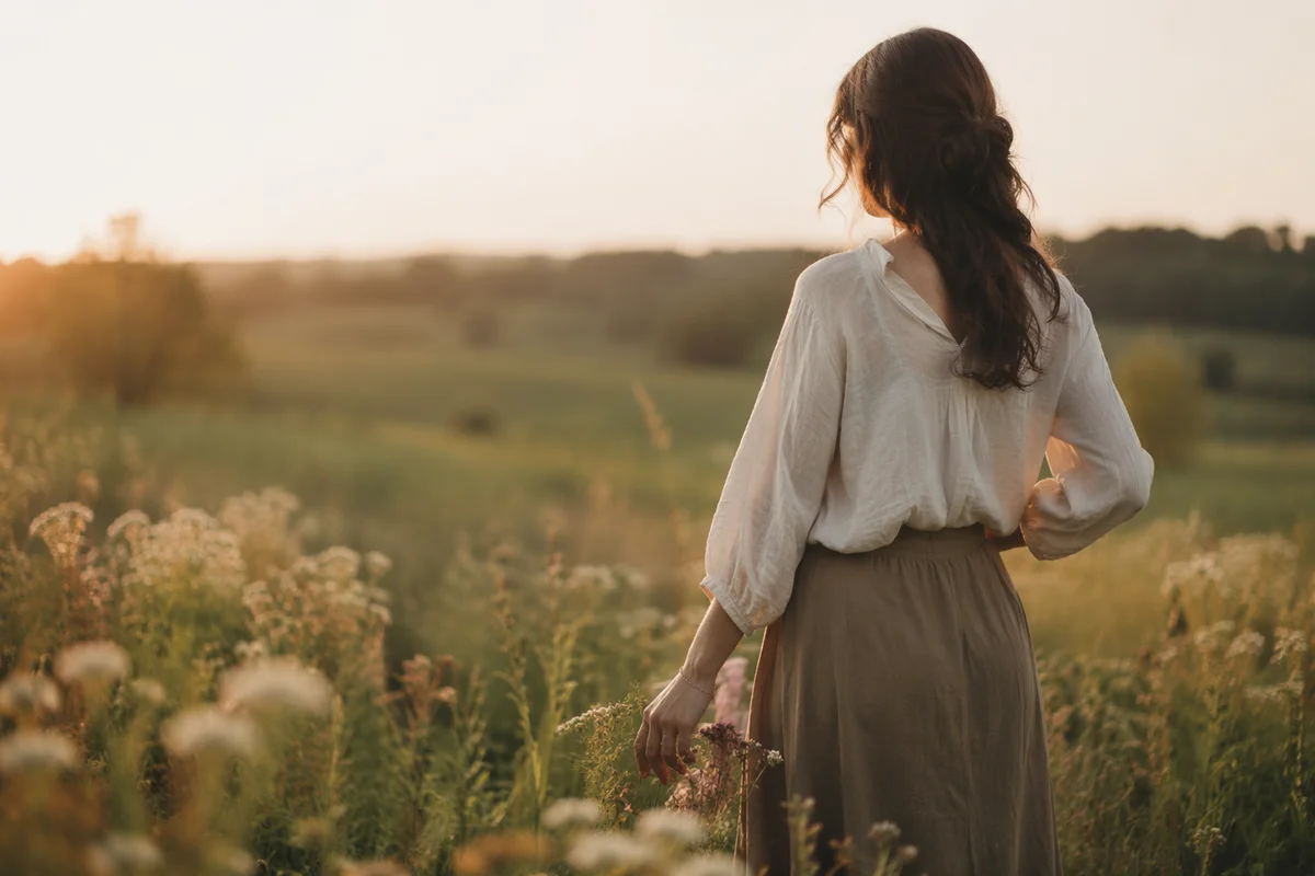 Confident Woman in Golden Meadow Light