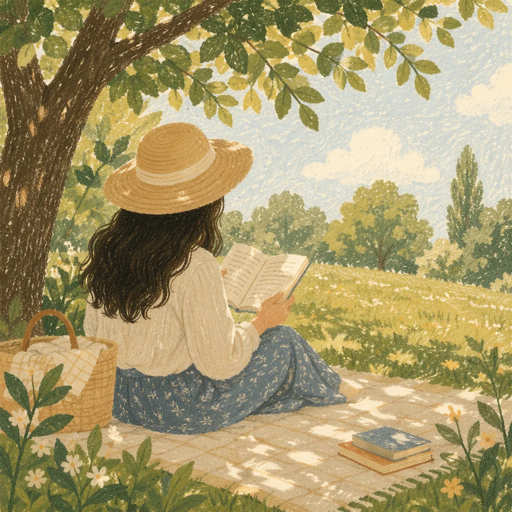 Peaceful Woman Reading Beneath Summer Tree
