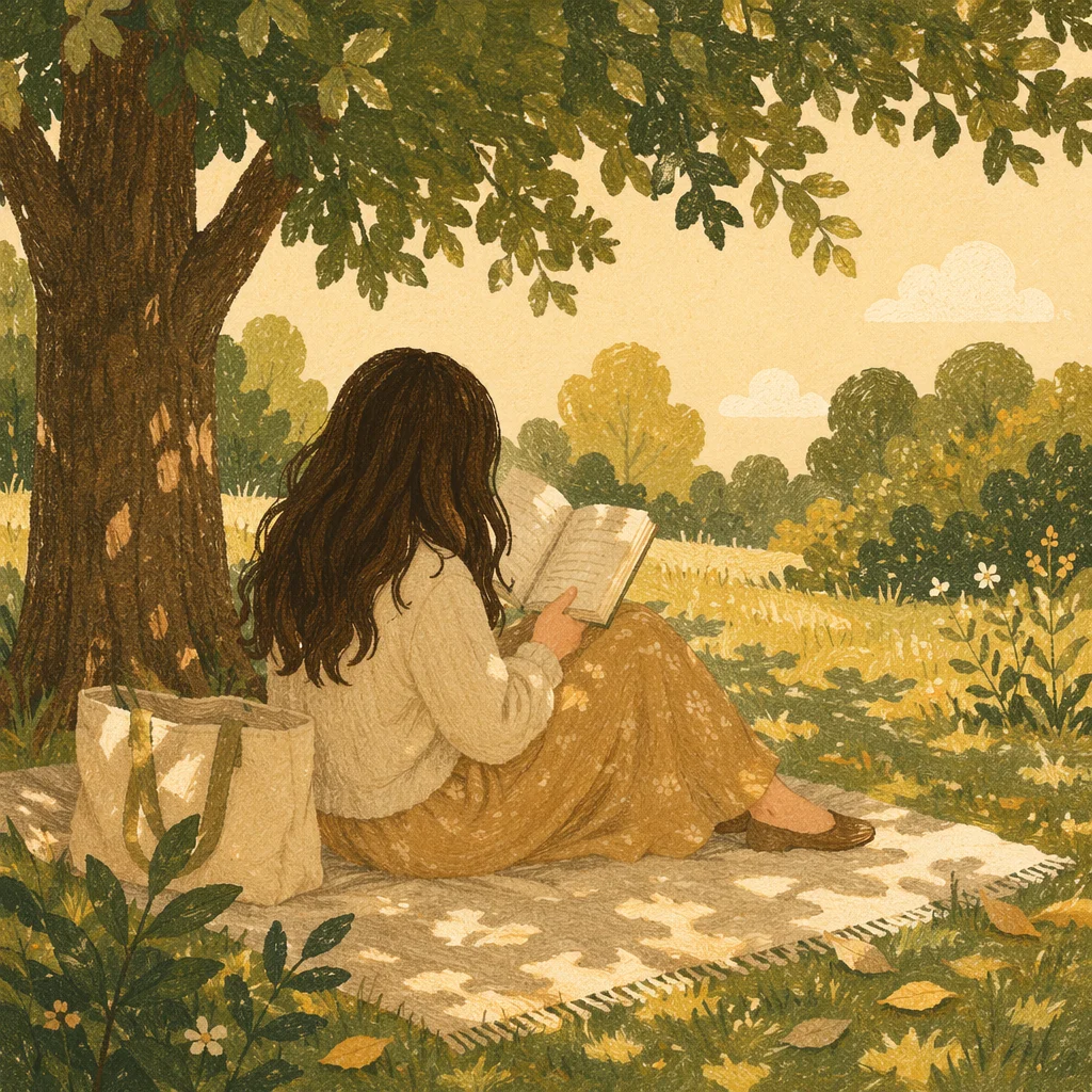 Woman Reading Under Summer Tree Shade