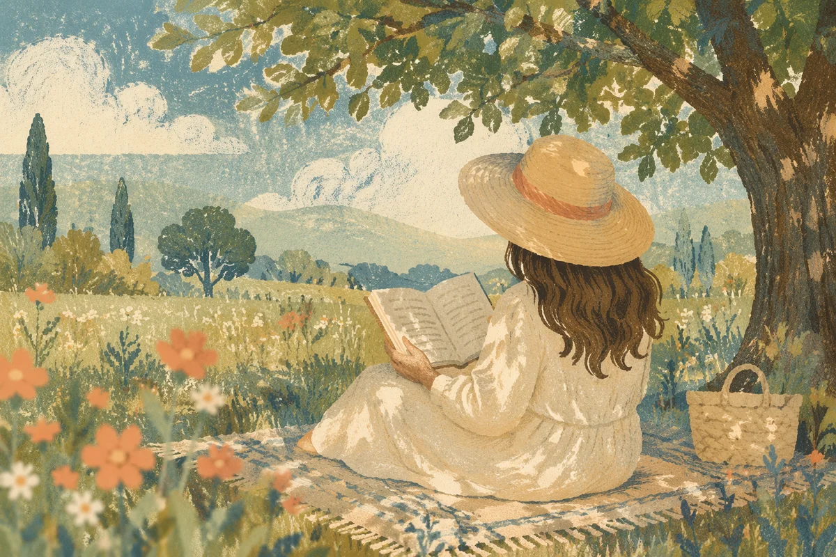 Peaceful Woman Reading Under Summer Tree