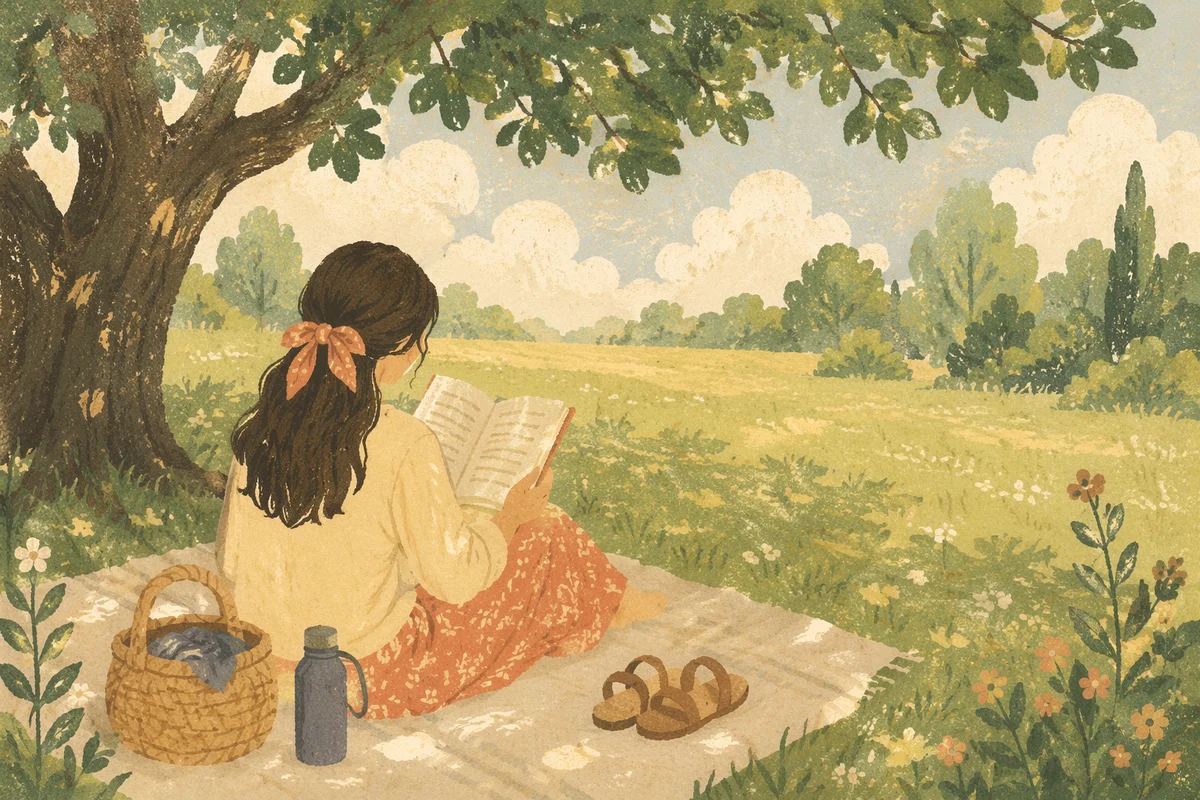 Peaceful Woman Reading Under Summer Tree
