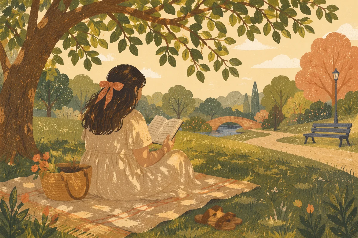 Woman Reading Under Summer Tree Shade