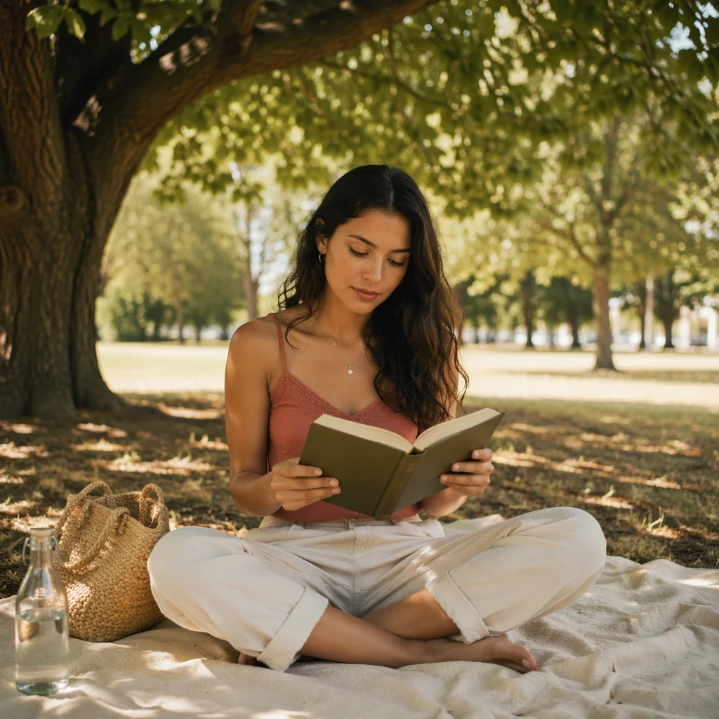 Young Woman Reading Under Tree Shade