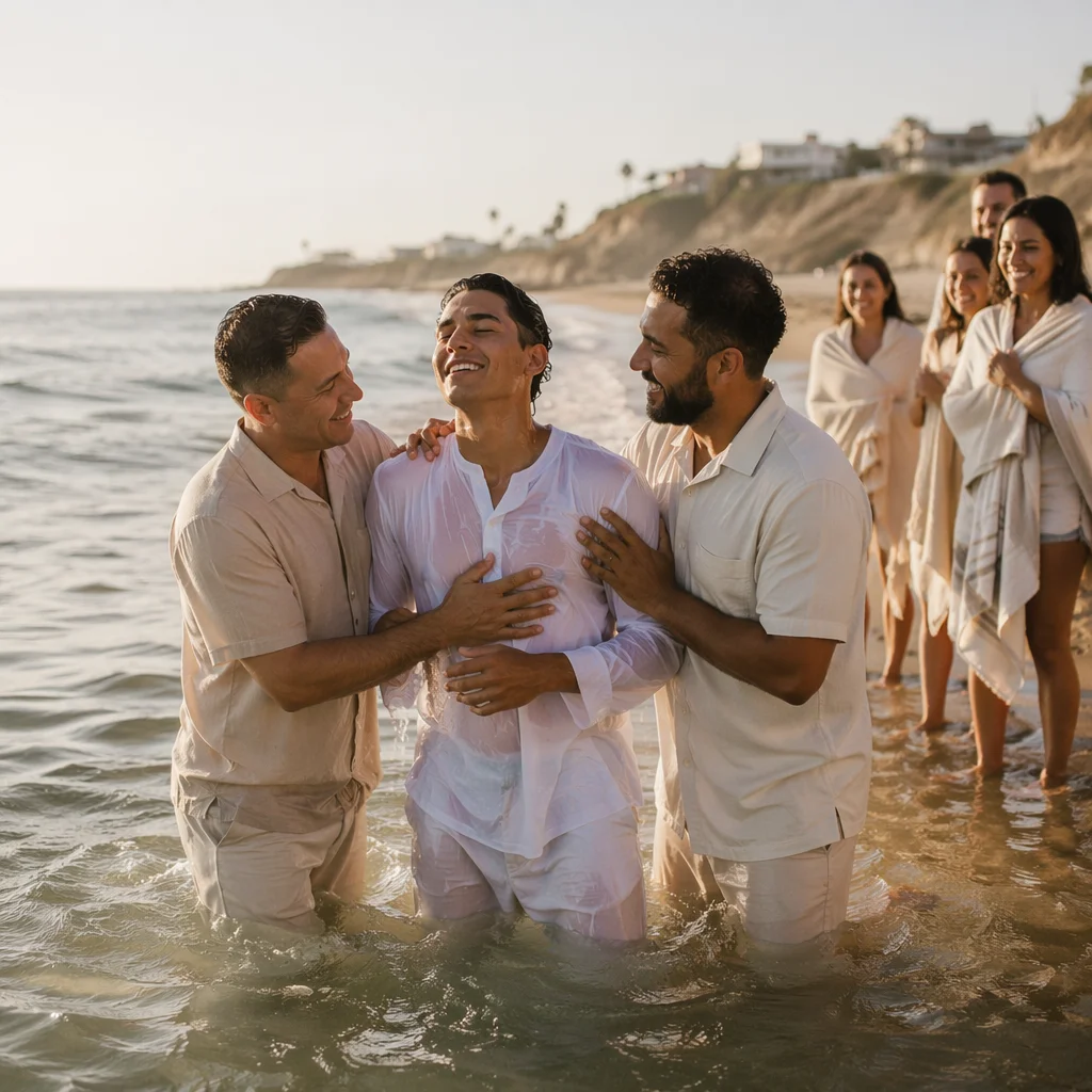 Young Man Baptism at Sunrise Beach