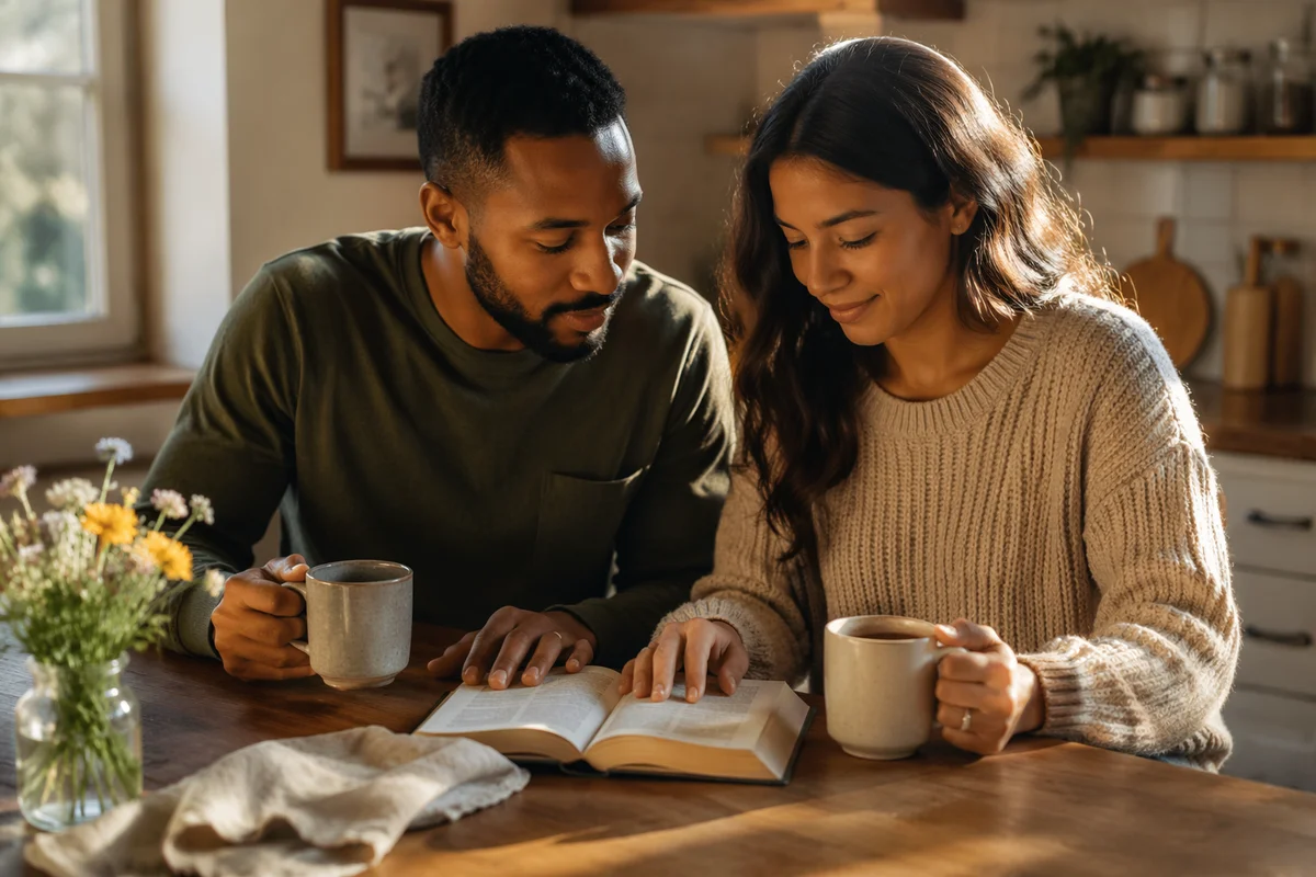 Young Couple Sharing Morning Coffee Together
