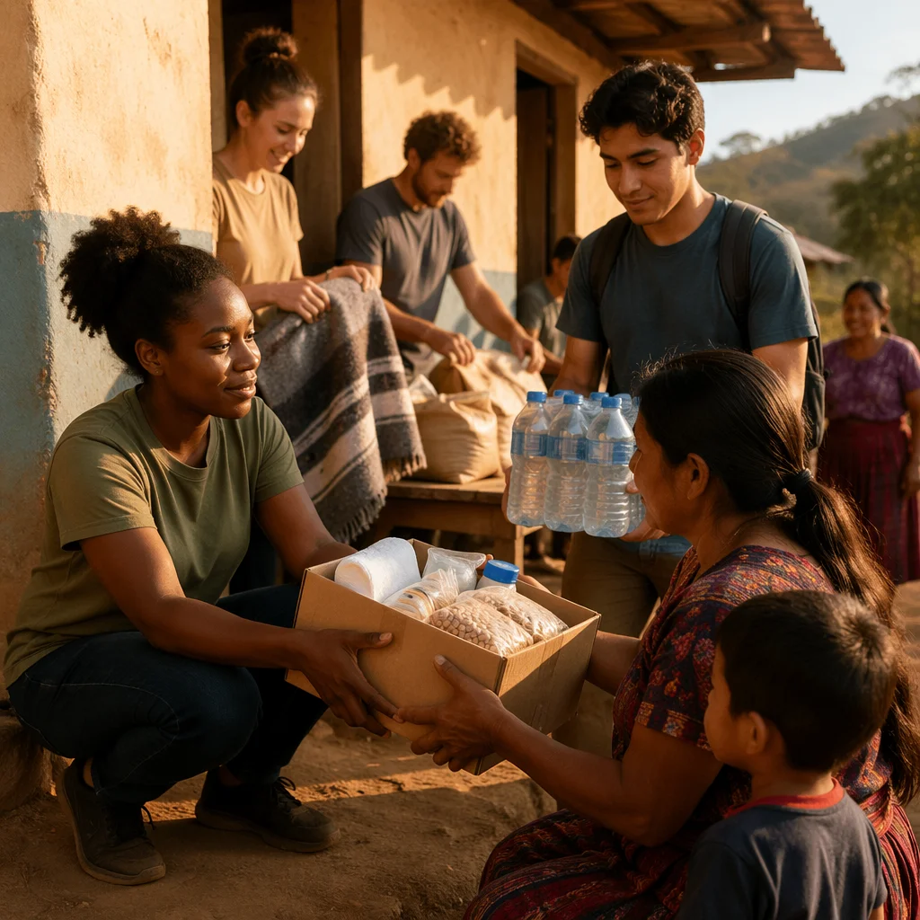 Young Volunteers Assisting Outside Rural Clinic
