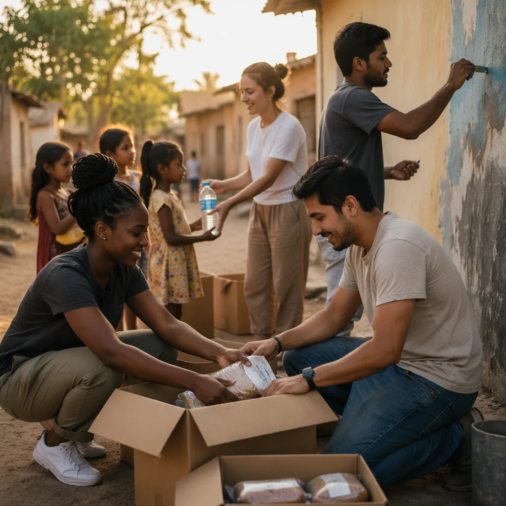 Young Volunteers Working in Village Lane