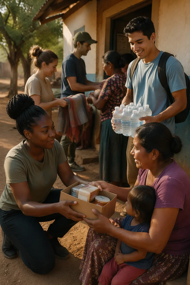 Young Volunteers Outside Rural Community Clinic