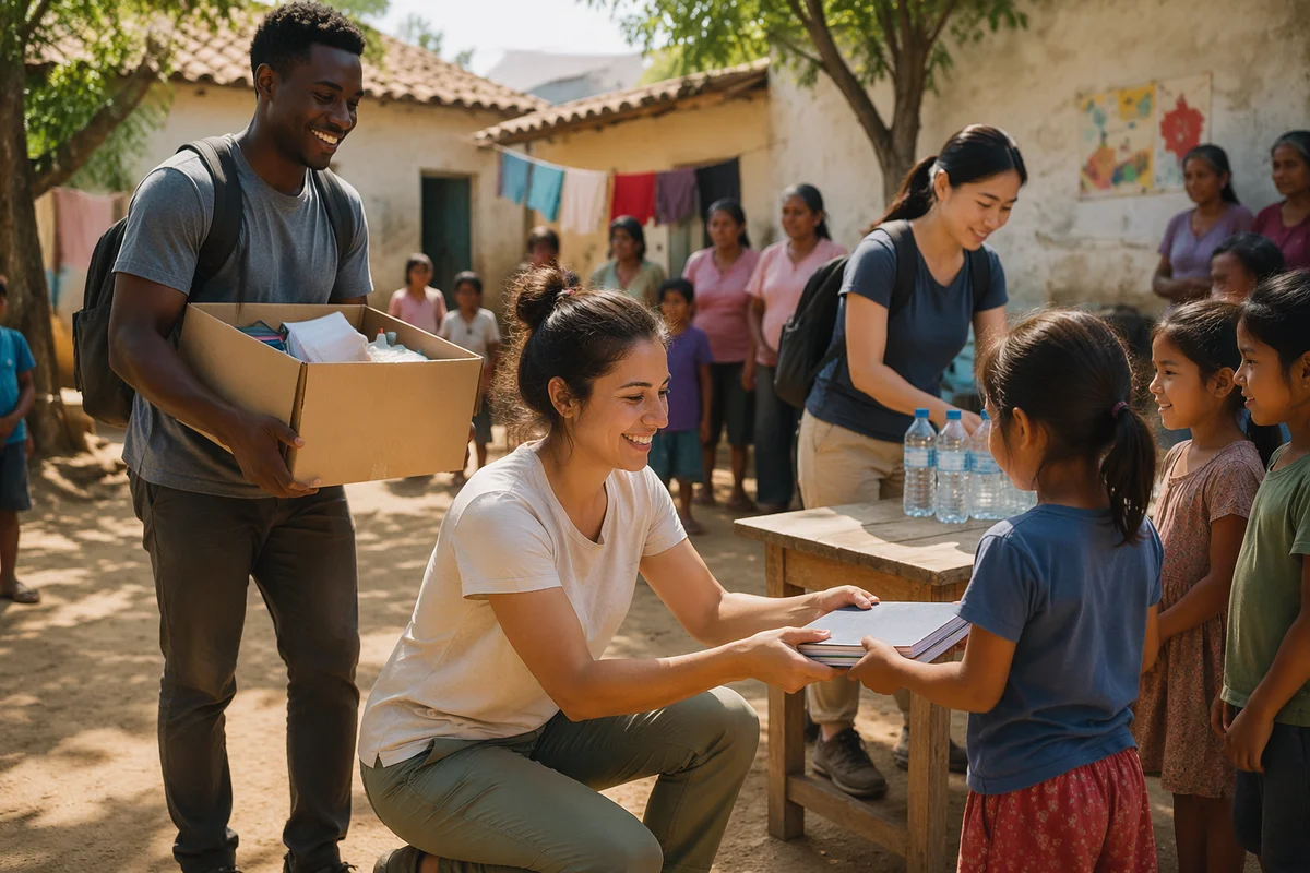 Young Volunteers Helping in Rural Village