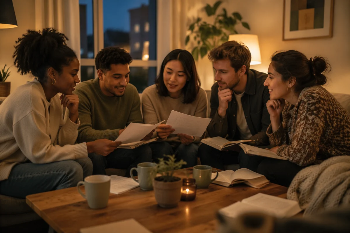 Young Adults Gathering in Cozy Living Room