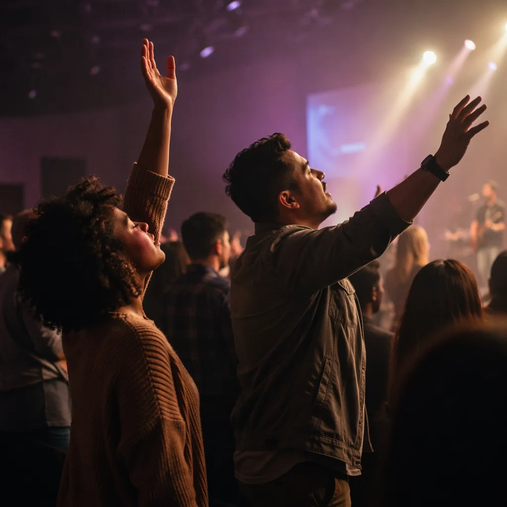 Young Adults with Raised Hands at Concert