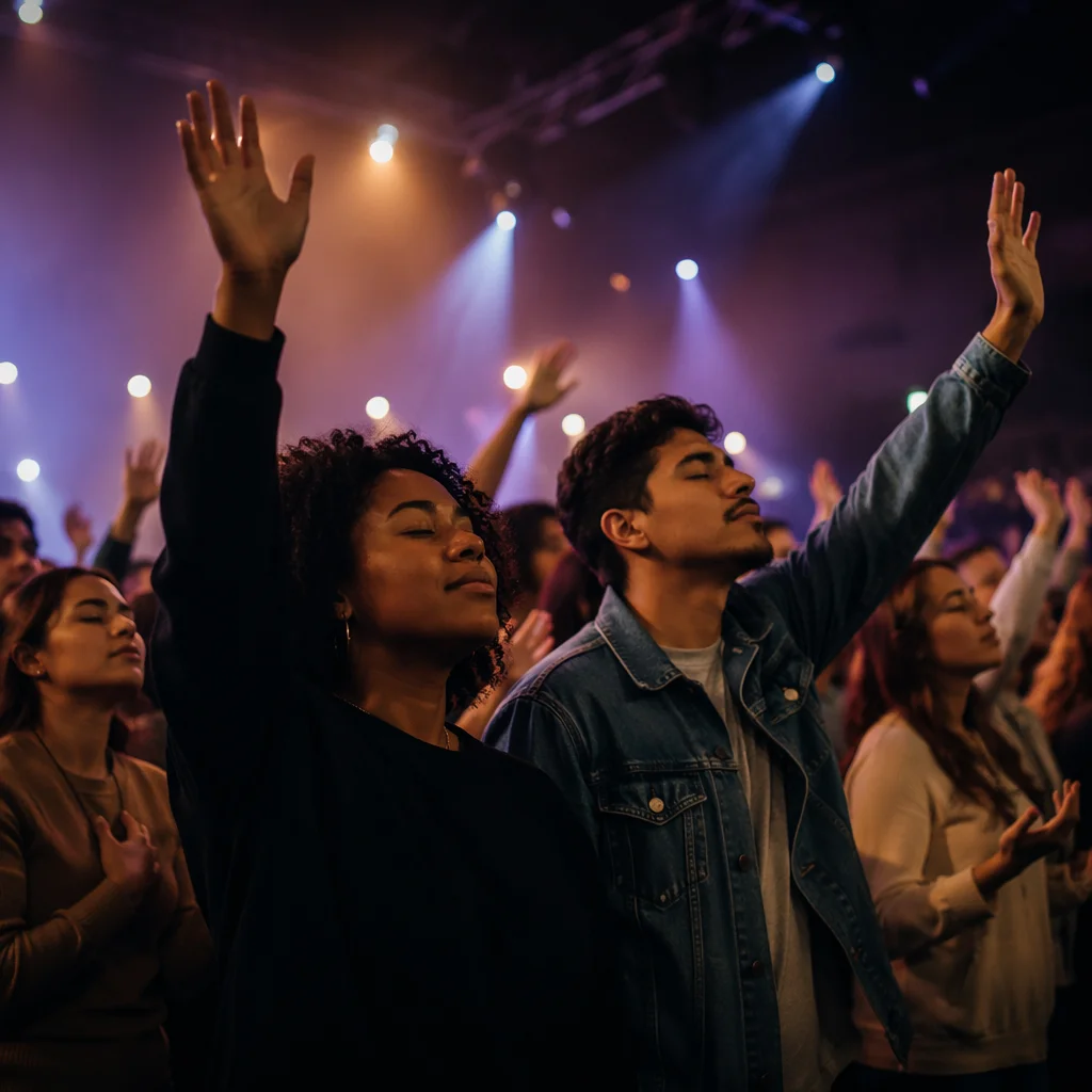 Young Adults with Raised Hands at Concert