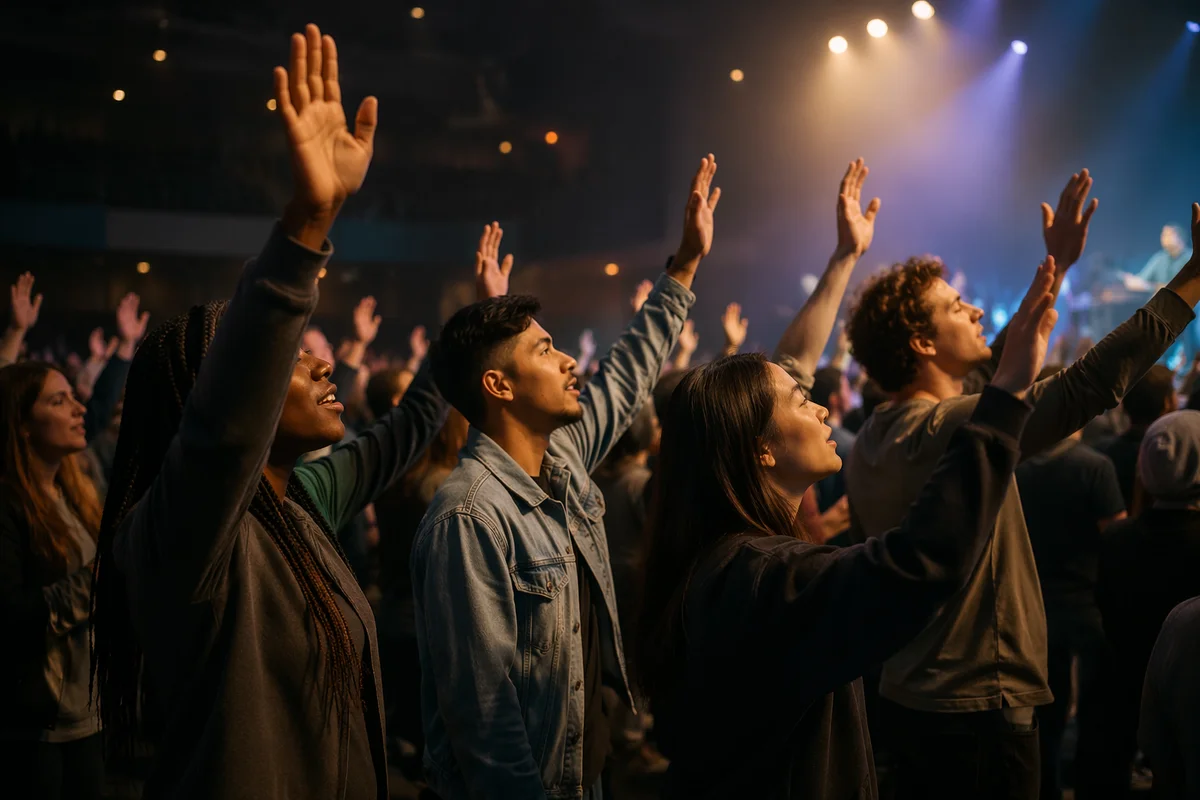 Young Adults Raising Hands at Concert