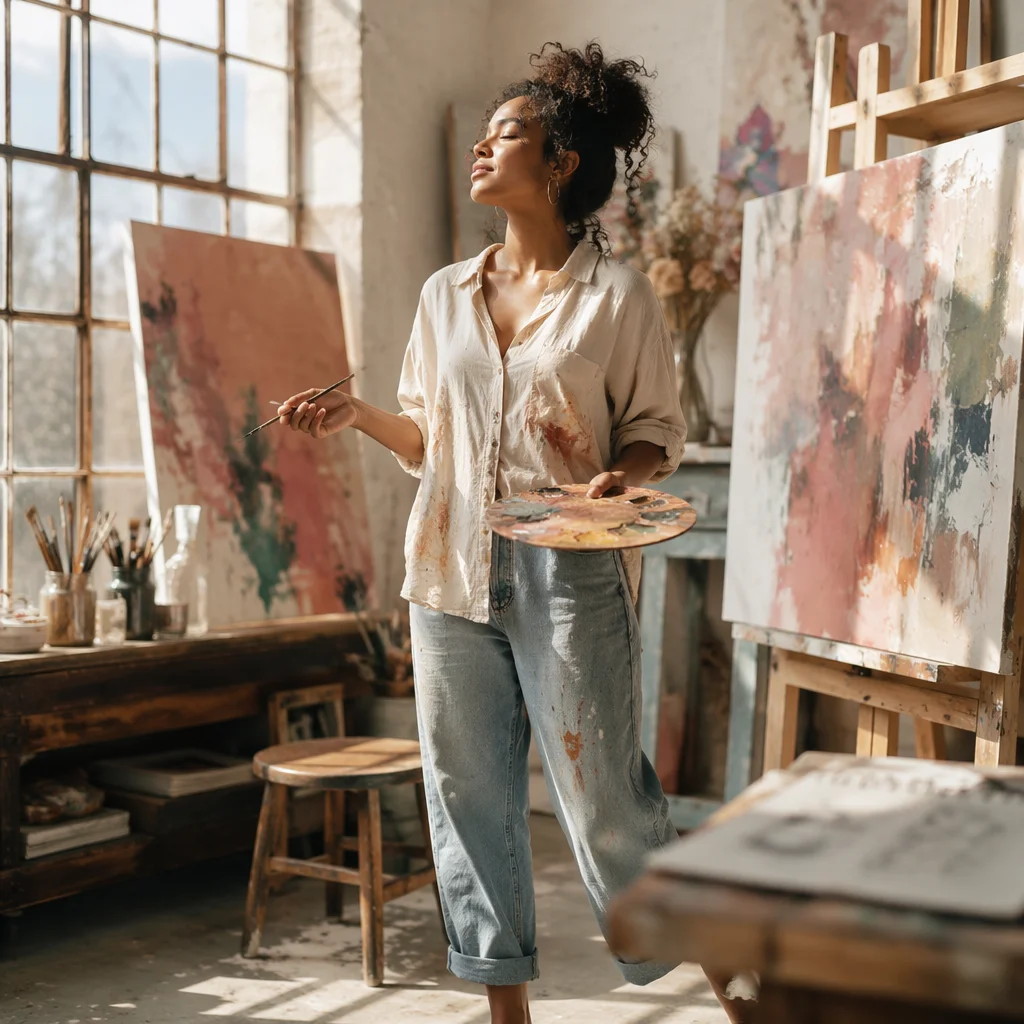 Young Artist in Sunlit Loft Studio