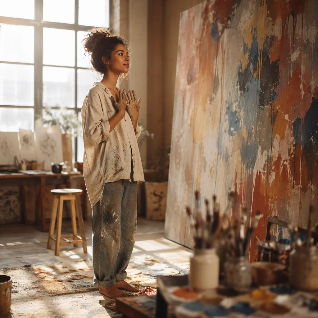 Young Artist in Sunlit Loft Studio