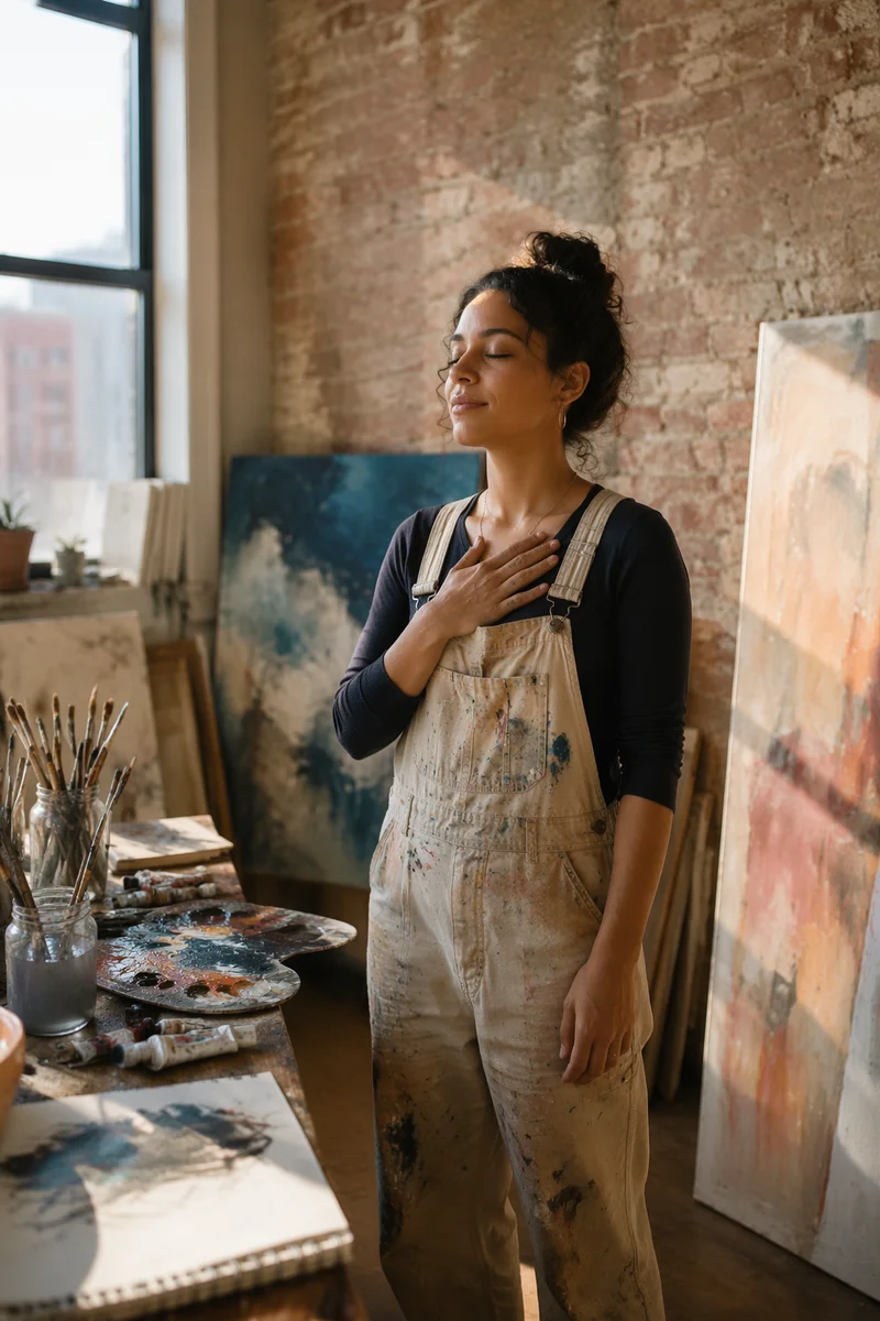 Young Woman Artist in Sunlit Studio