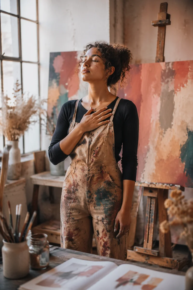 Young Woman Artist in Sunlit Studio