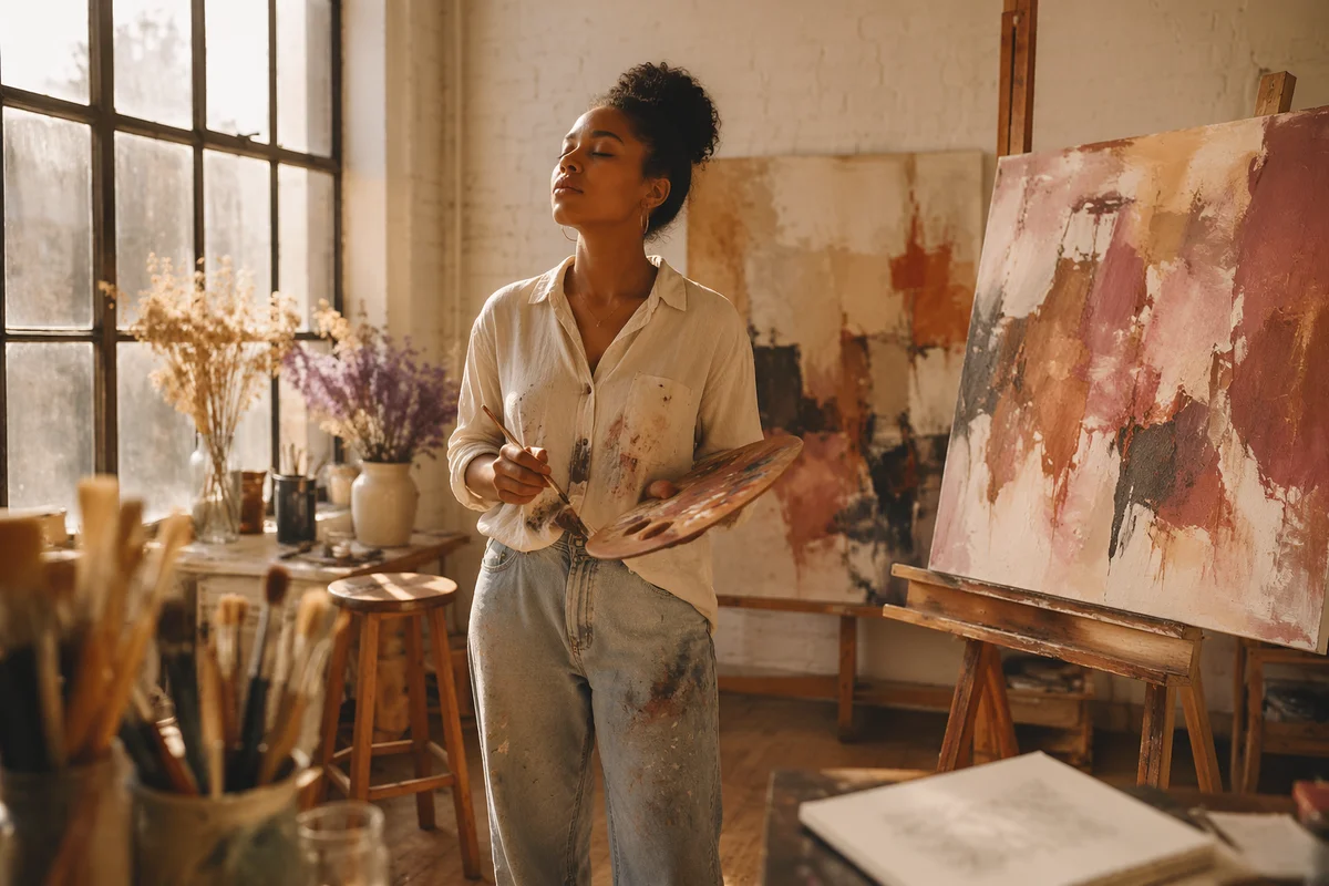 Young Artist in Sunlit Loft Studio