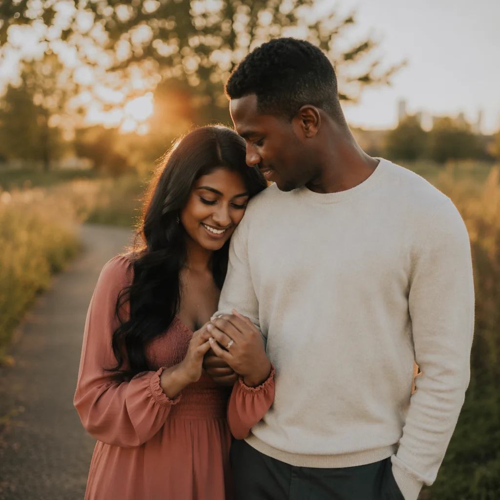 Young Couple Engagement Portrait at Sunset