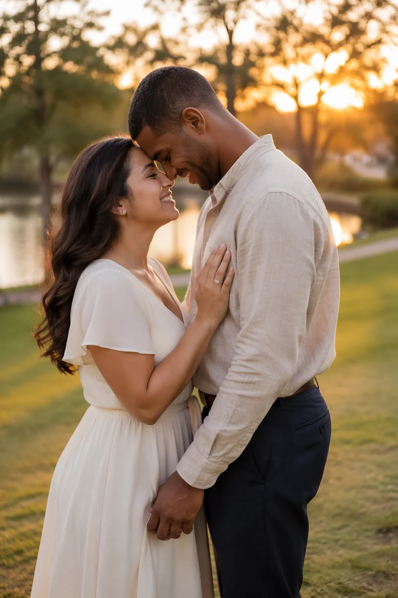 Young Couple Engagement Portrait at Sunset