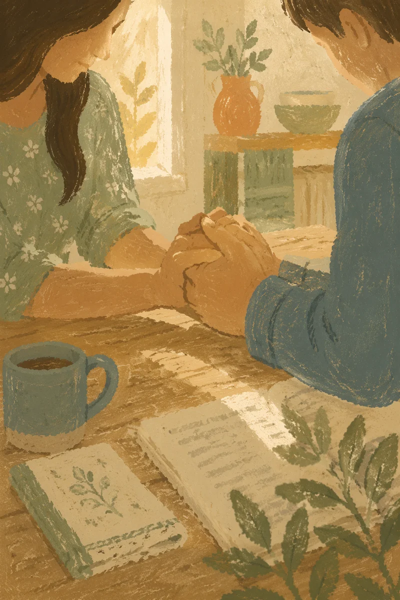 Young Couple Praying Hand in Hand