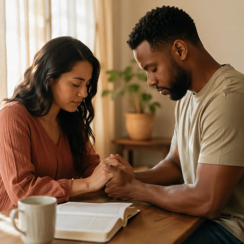 Young Couple Praying Together at Home
