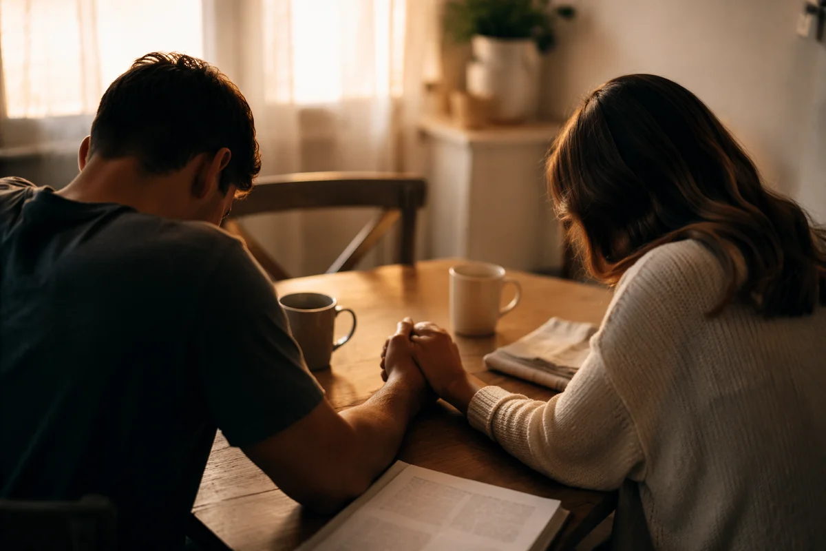 Young Couple Praying at Dawn Together