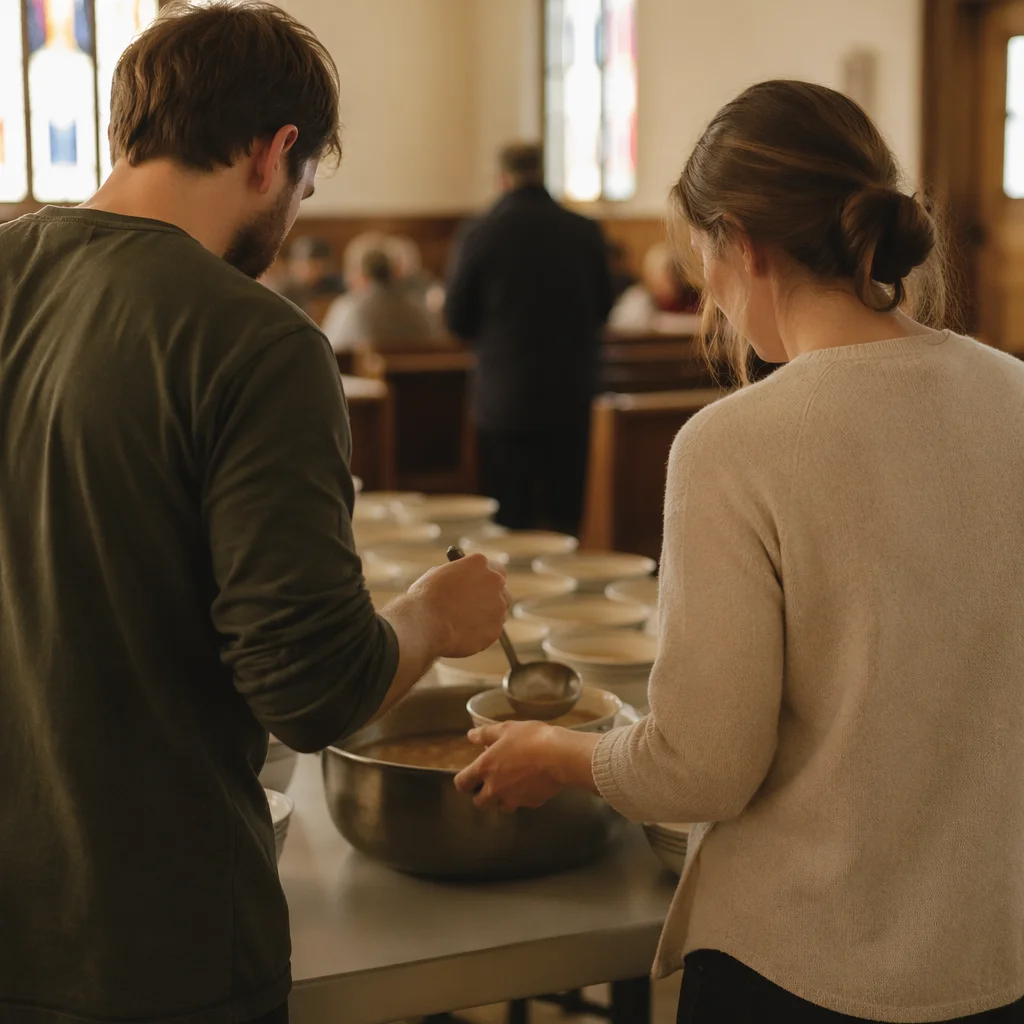 Young Married Couple Serving at Church
