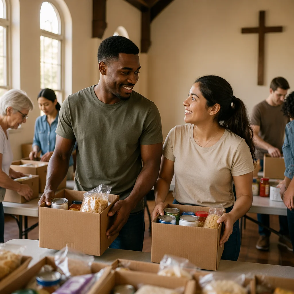 Young Married Couple Serving at Church Hall