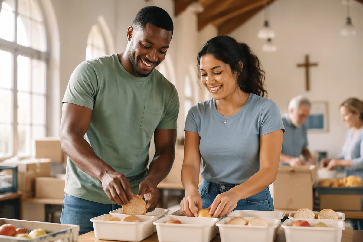 Young Couple Preparing Meal Boxes Together