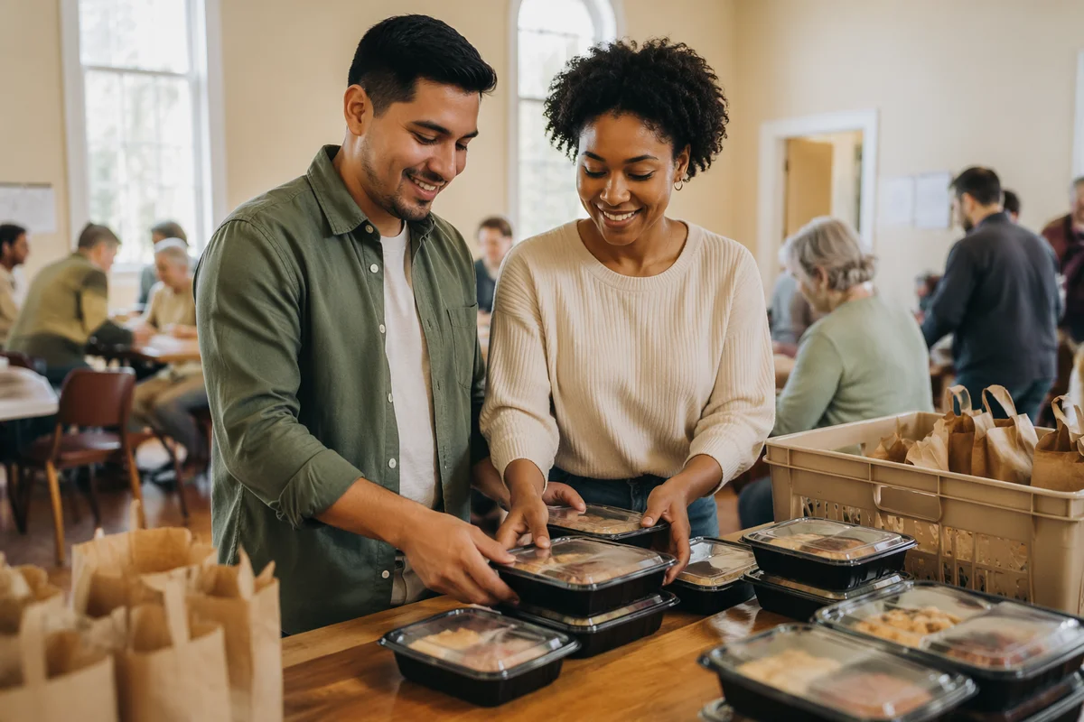 Young Couple Arranging Donated Meals Together