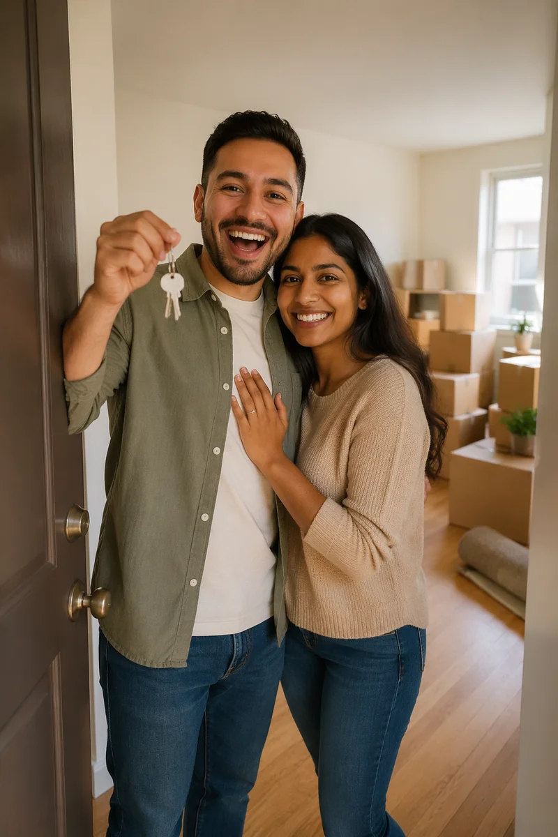 Excited Young Couple Holding New House Keys