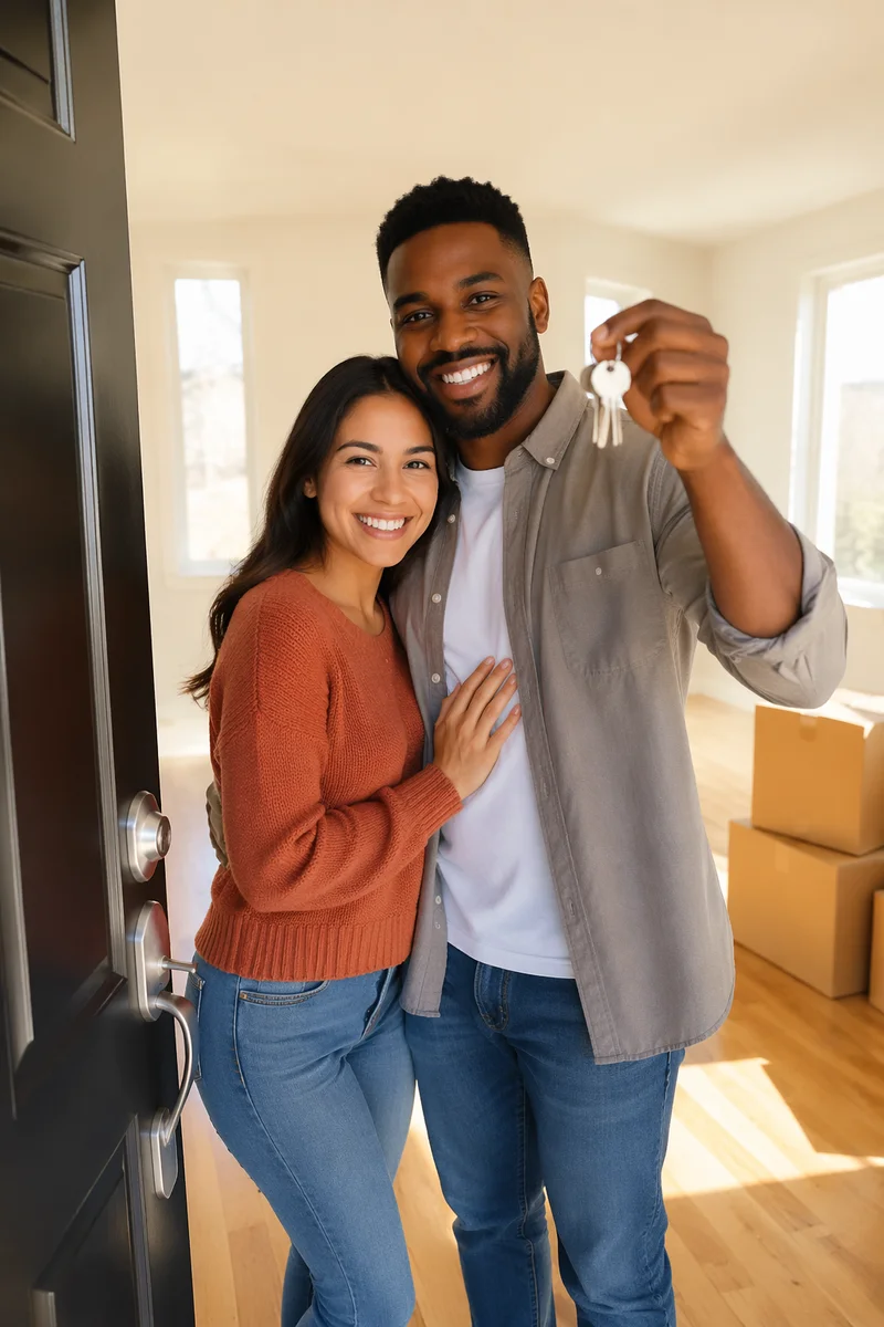 Excited Young Couple Holding New House Keys