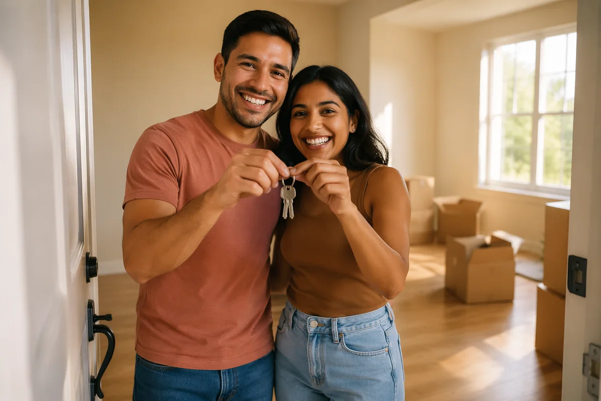 Excited Young Couple Holding New Home Keys