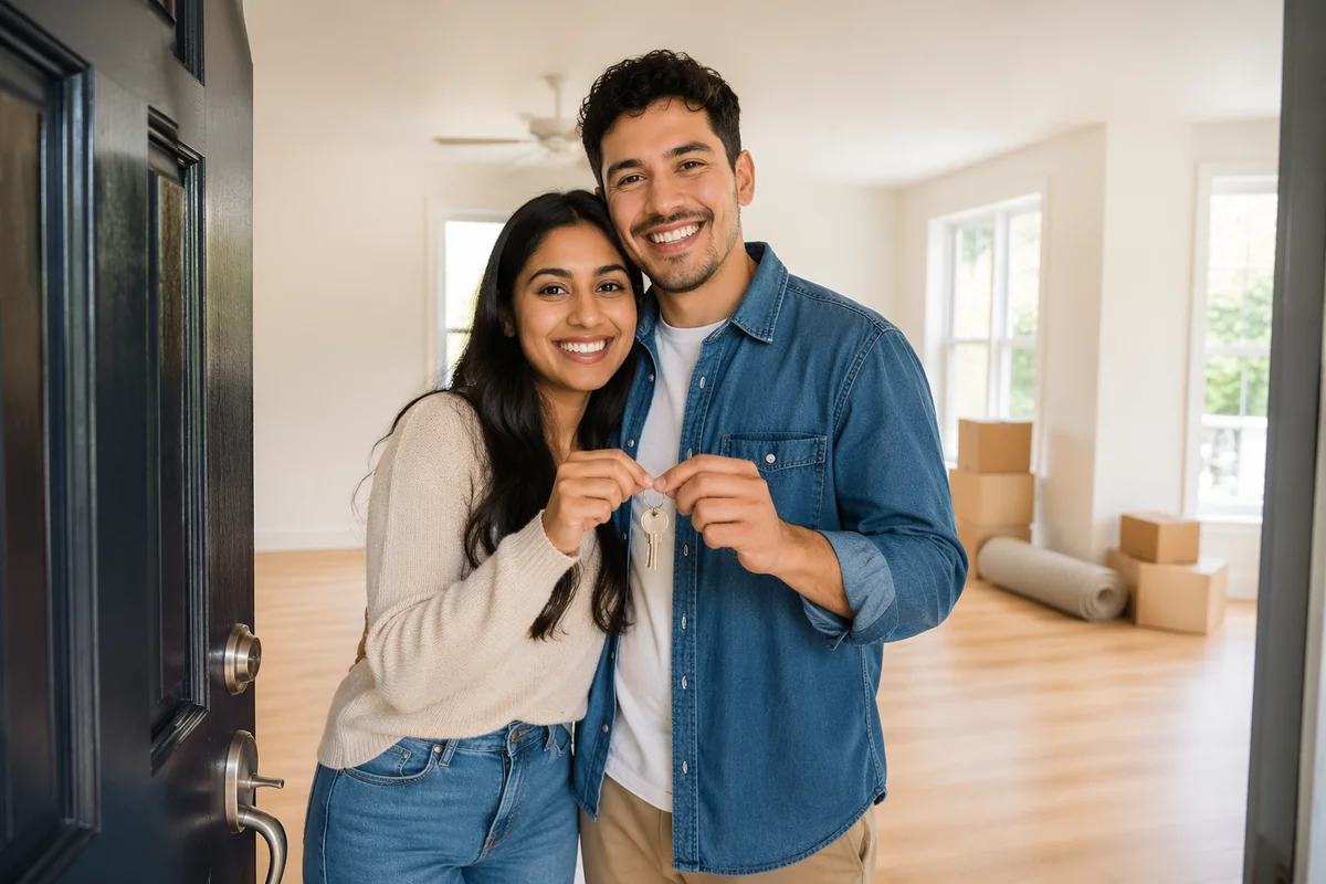 Excited Young Couple Holding New House Keys