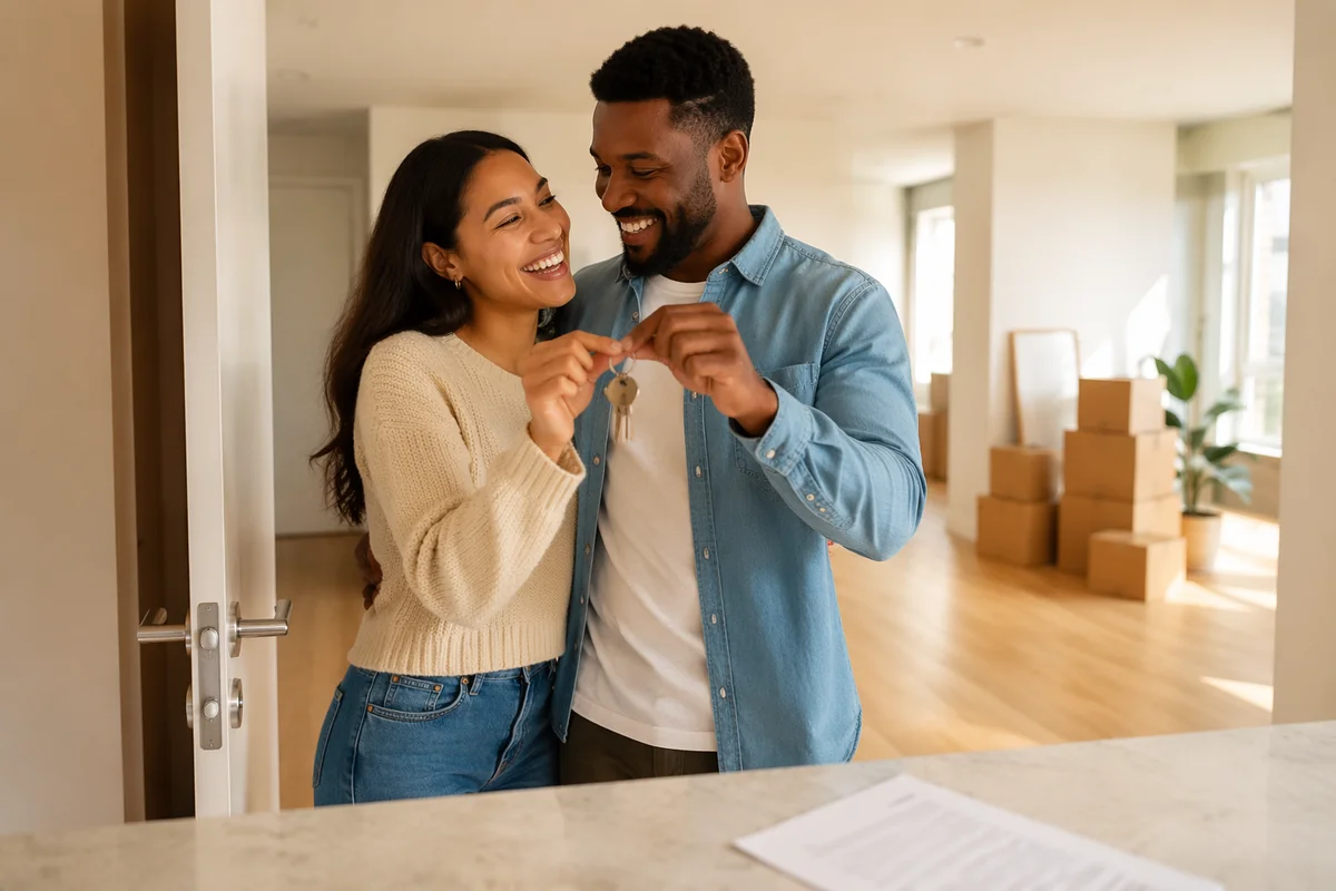 Excited Young Couple Holding New House Keys
